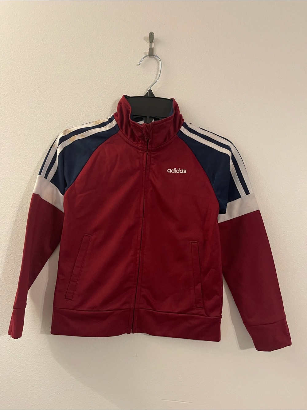 adidas Kids Maroon Jacket with Navy & White Panels